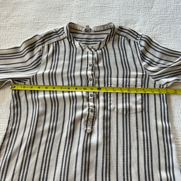 Lucky Brand women’s boho blouse tunic mandarin collar cream stripe size L - Picture 4 of 14